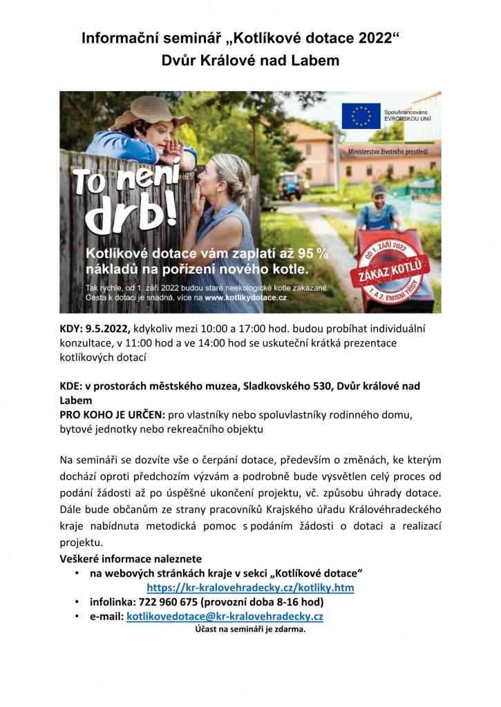 Plakát seminář ve Dvoře Králové nad Labem