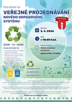 Plakát - veřejné projednání nového odpadového systému v Rudníku