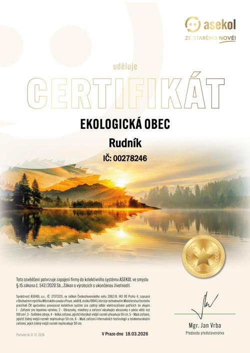 Certifikát - Ekologická obec