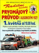 Prvomájový průvod s alegorickými vozy